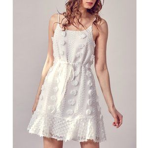 IDEM DITTO White Textured Flowers Mini Dress